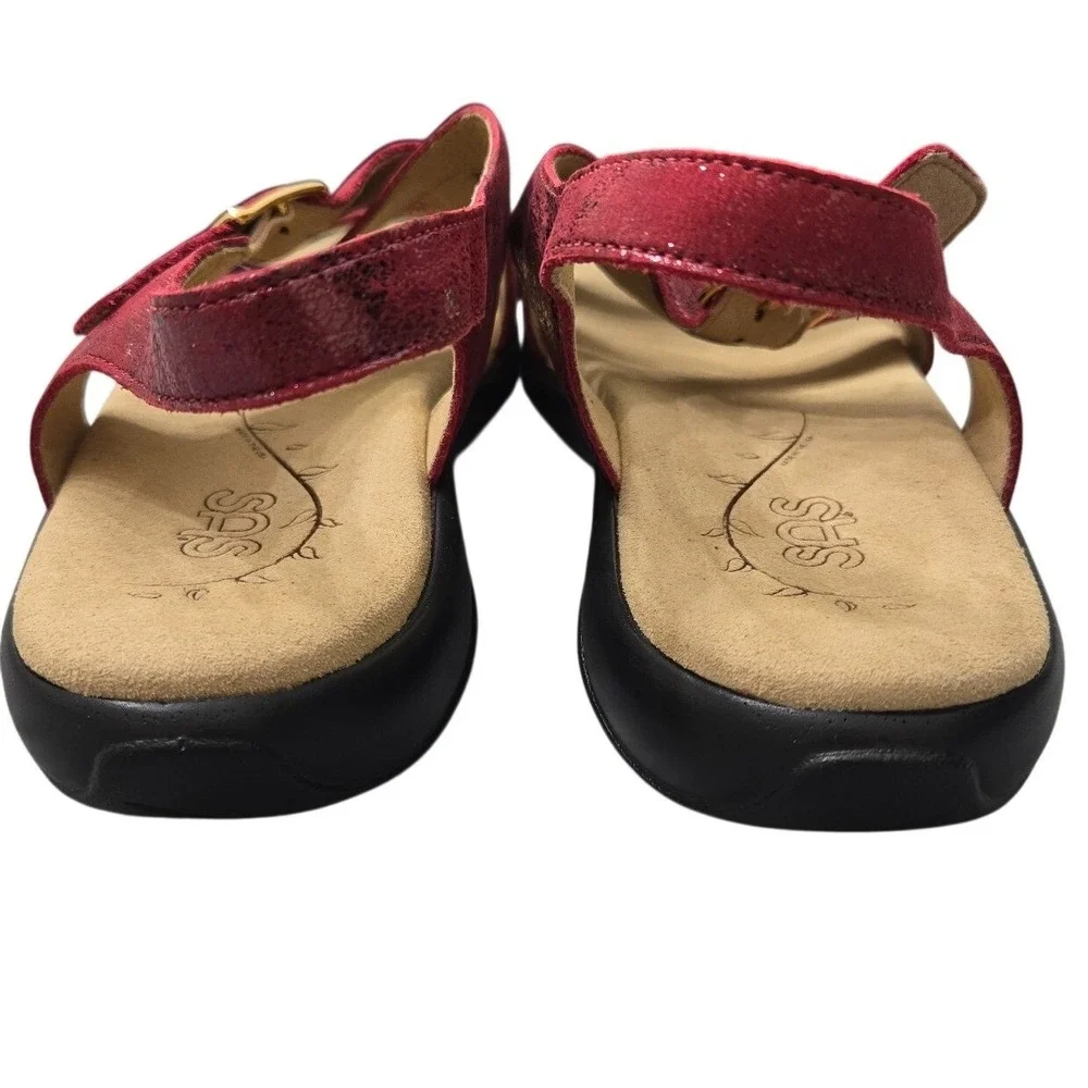SAS Laguna Sandals Womens 10.5 N Narrow Cabernet Metallic Red Leather USA NIB